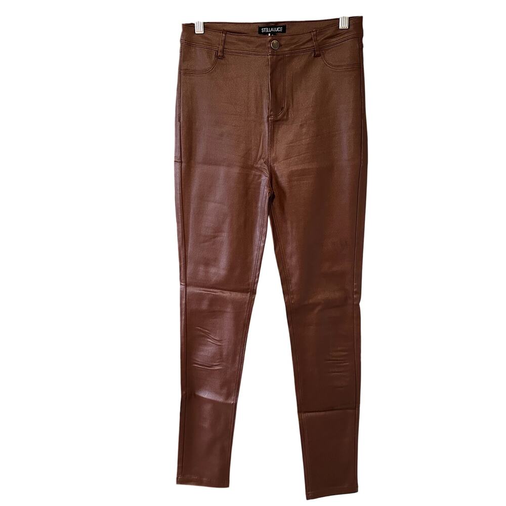 Stella Luce Brown Faux Leather Skinny Pants | Size M/L | NWOT | Vegan Leather